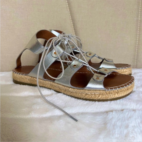 CHARLOTTE STONE Silver Metallic Leather Joni Gladiator Espadrille Sandals Sz 10 - Picture 16 of 16